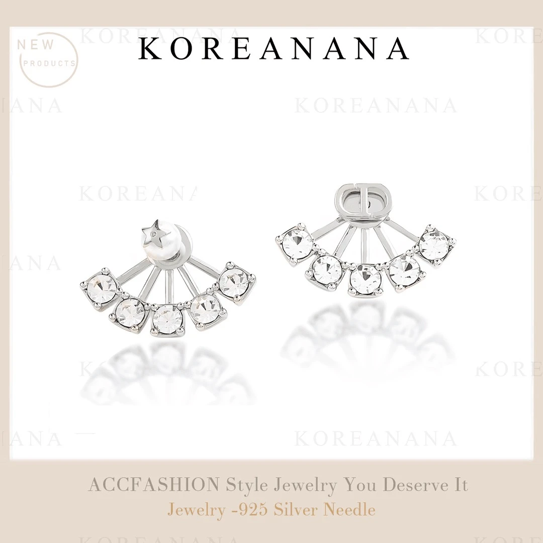 铜合金耳饰  轻奢ED字母锆石扇形耳钉A202