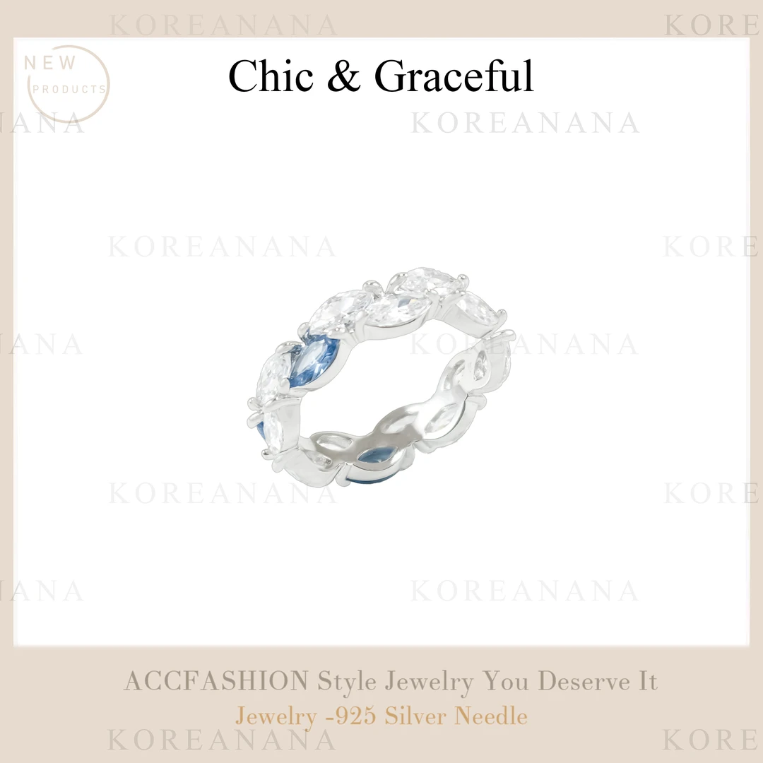 铜合金合成锆石戒指  轻奢小众百搭蓝锆拼色开口戒指D020