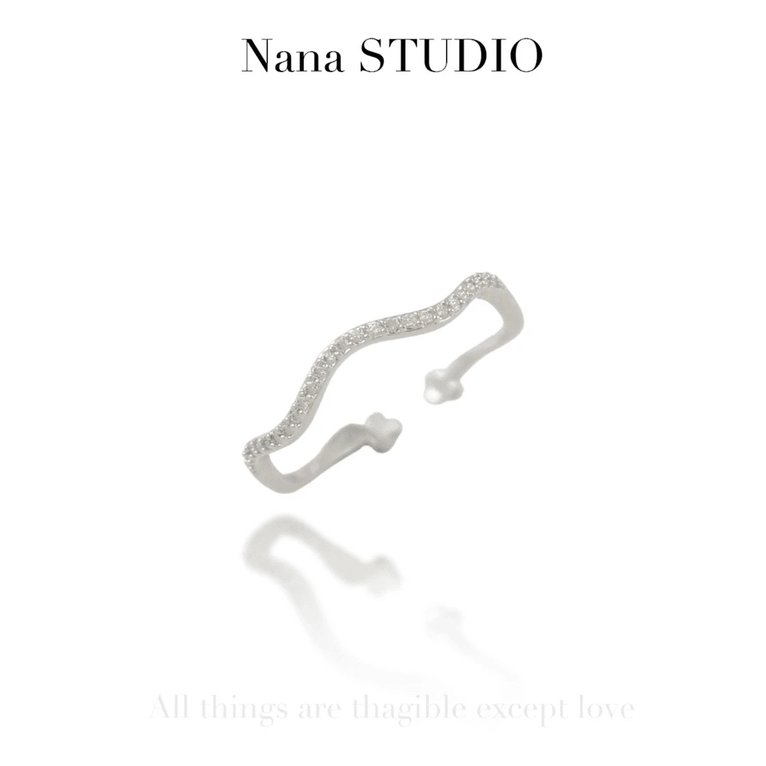 铜合金合成锆石戒指  轻奢简约搭配波浪开口戒指D034