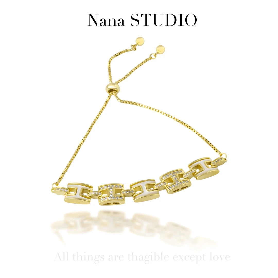 铜合金合成锆石手链 轻奢可调节精致字母手链B037