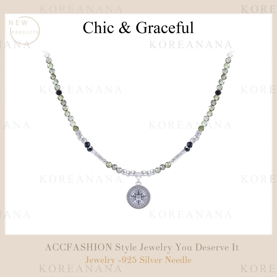 铜合金合成锆石项链 镀K金 轻奢高级感复古八芒星吊坠项链E162