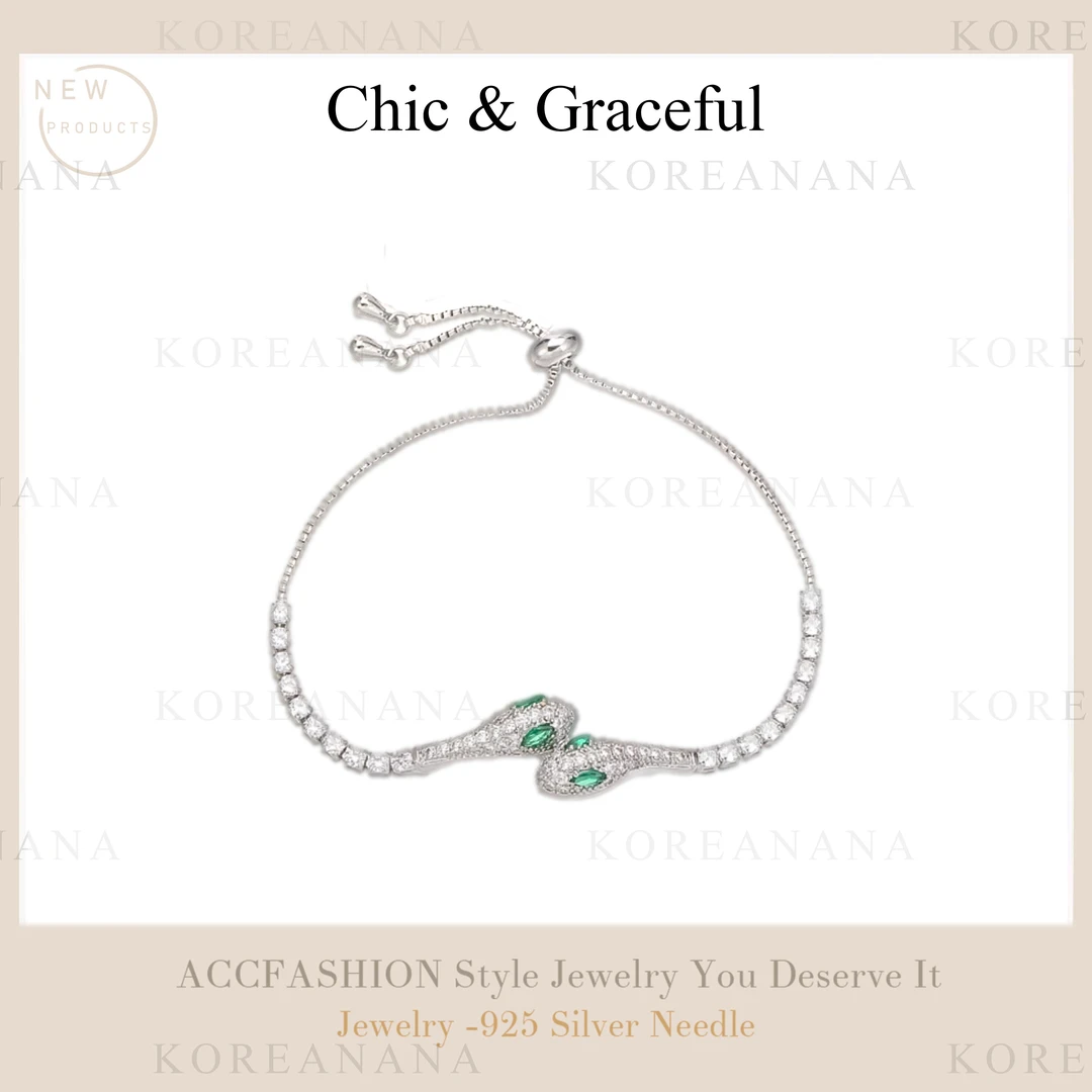 铜合金合成锆石手链  轻奢精致锆石小绿蛇手链B041