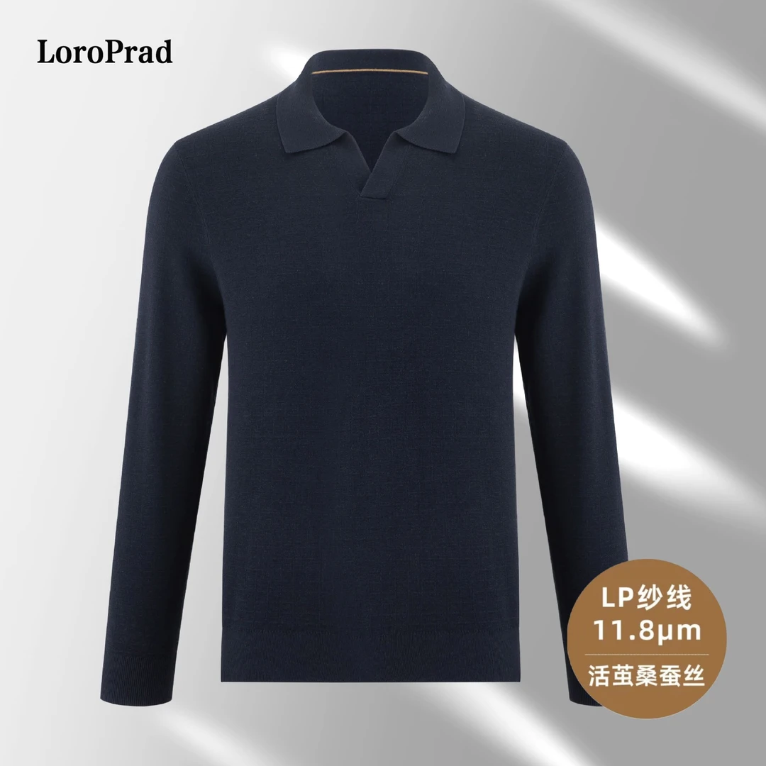 LoroPrad【珰珠绢丝】秋冬男士纯蚕丝POLO时尚休闲老钱风11.8μm
