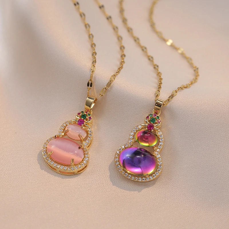 铜合金合成锆石吊坠 女网红彩色福袋吊坠小众轻奢气质钛钢项链