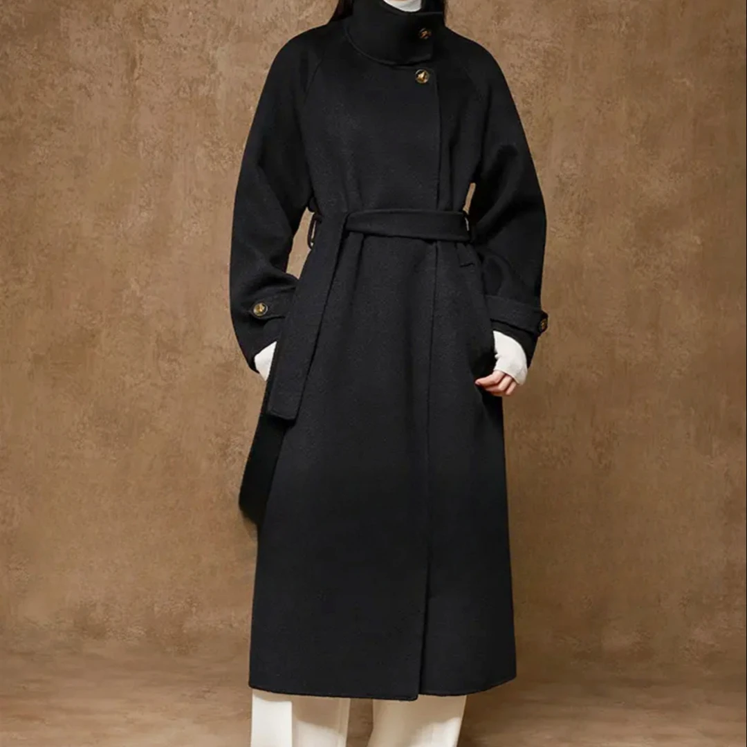 S严选羊毛双面呢大衣高贵中长版纯色冬季大衣外套女z