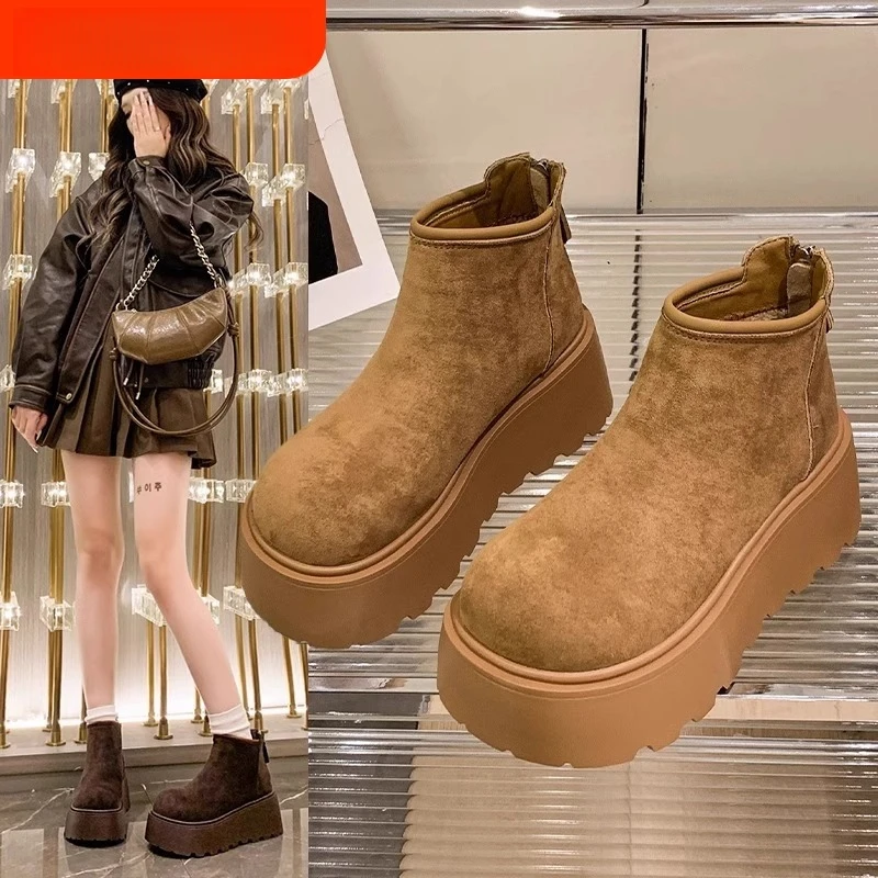 增高厚底勃肯鞋女雪地靴女款2024新款冬季加绒保暖短靴面包二棉鞋