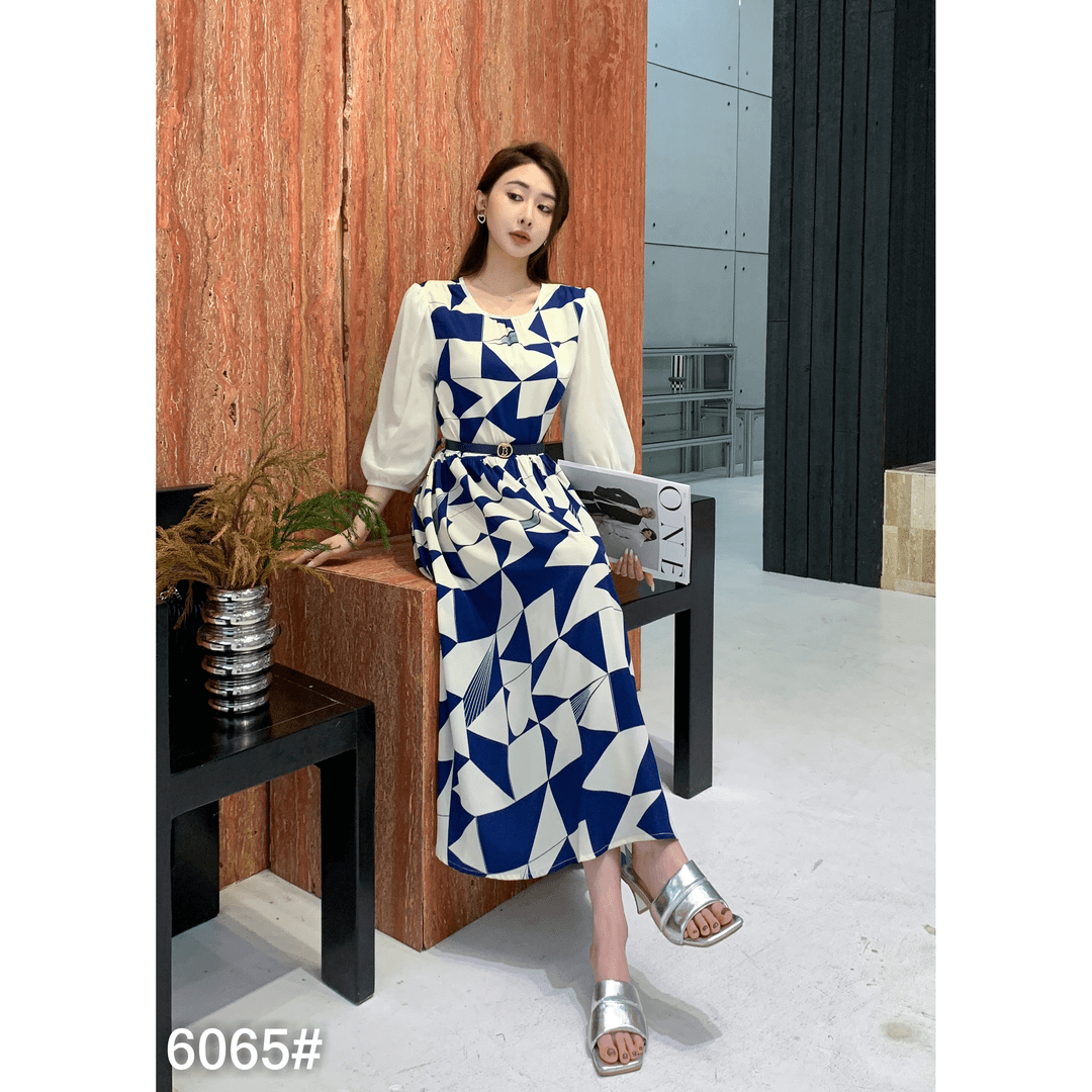 【退换货补运费】浪莎假两件撞色显瘦减龄收腰女装连衣裙+腰带6065