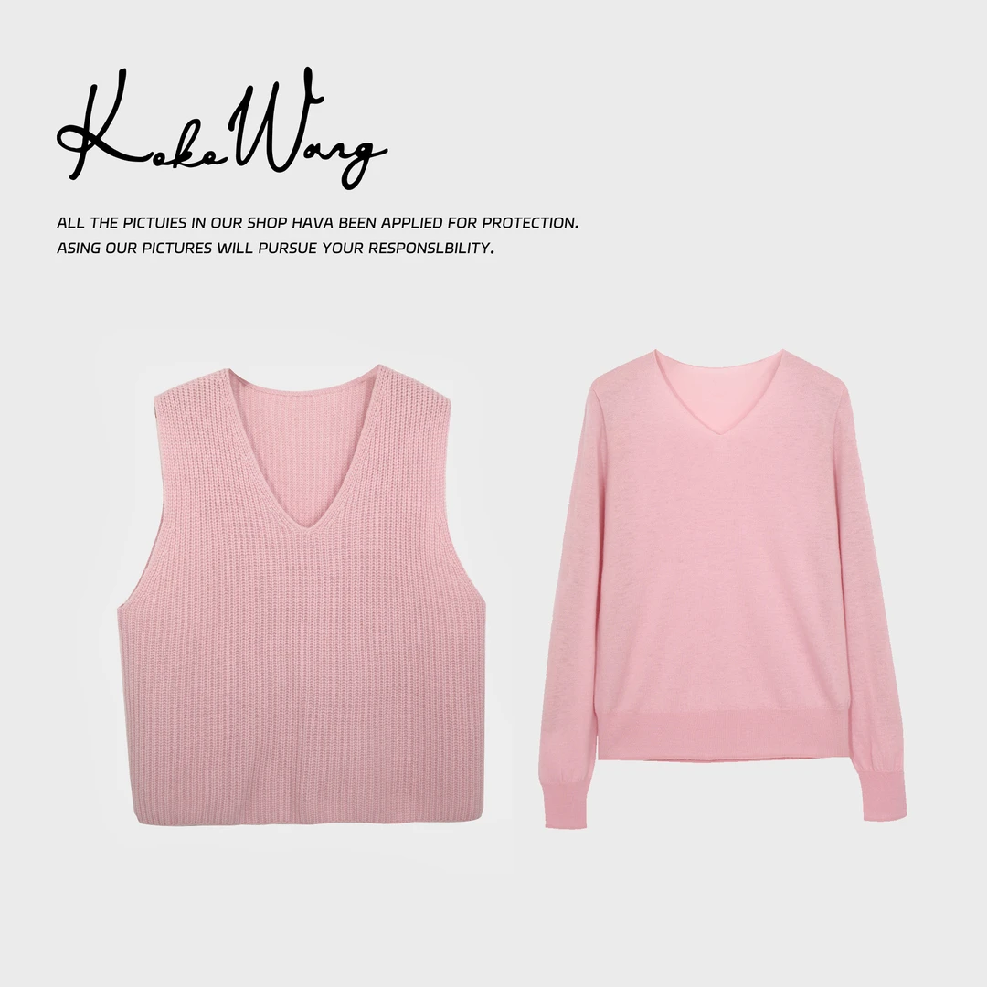 KOKOWANG精纺100羊毛V领显瘦百搭羊毛衫马夹组合545364K24Z03-H