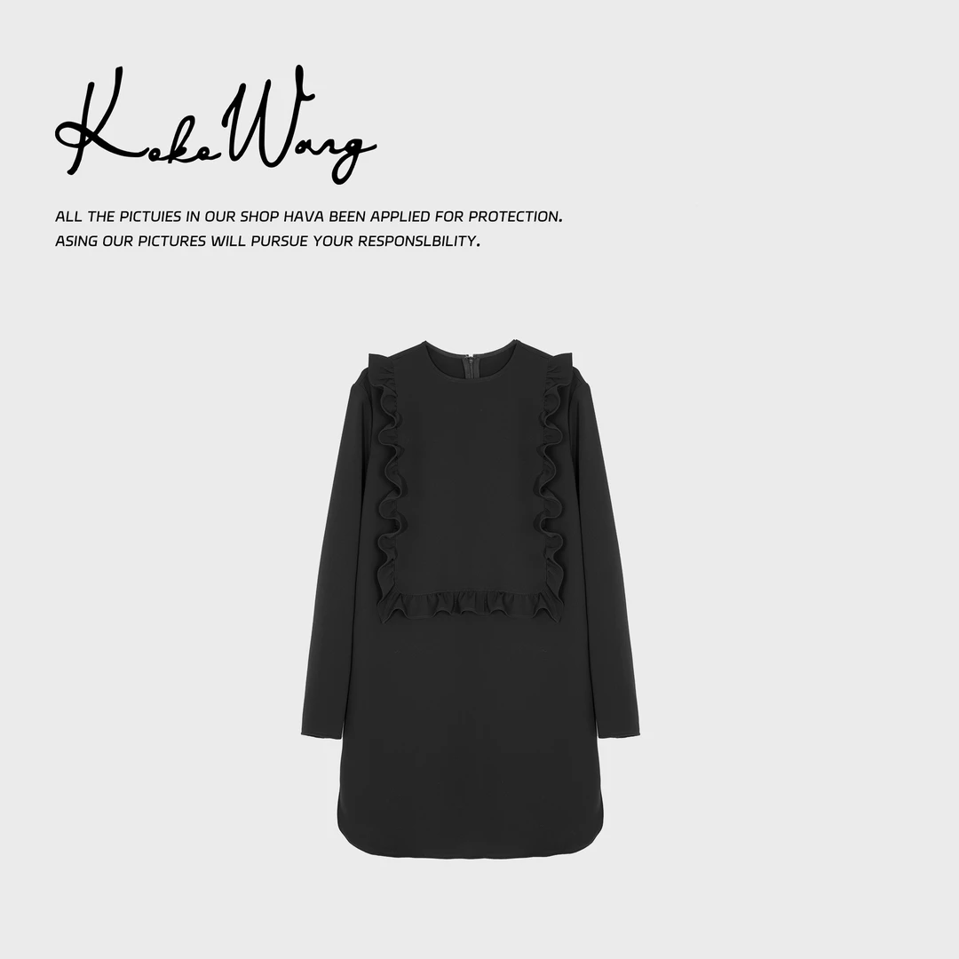 KOKO WANG红人上新重磅三醋酸设计师荷叶边轻连衣裙412444J25Q42