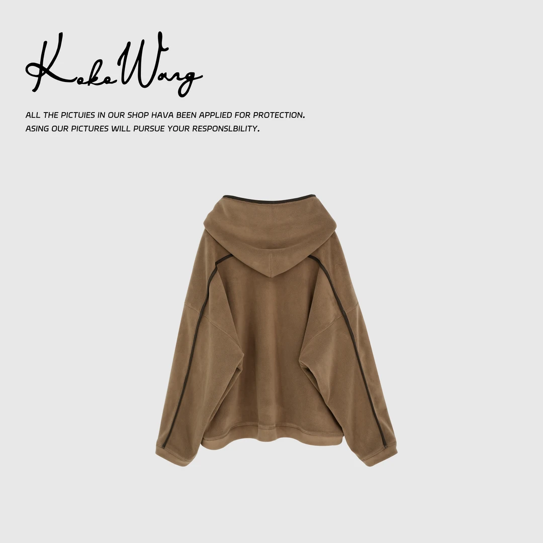 KOKO WANG秋冬保暖时尚拼色自热暖绒连帽卫衣开衫542404I27W43