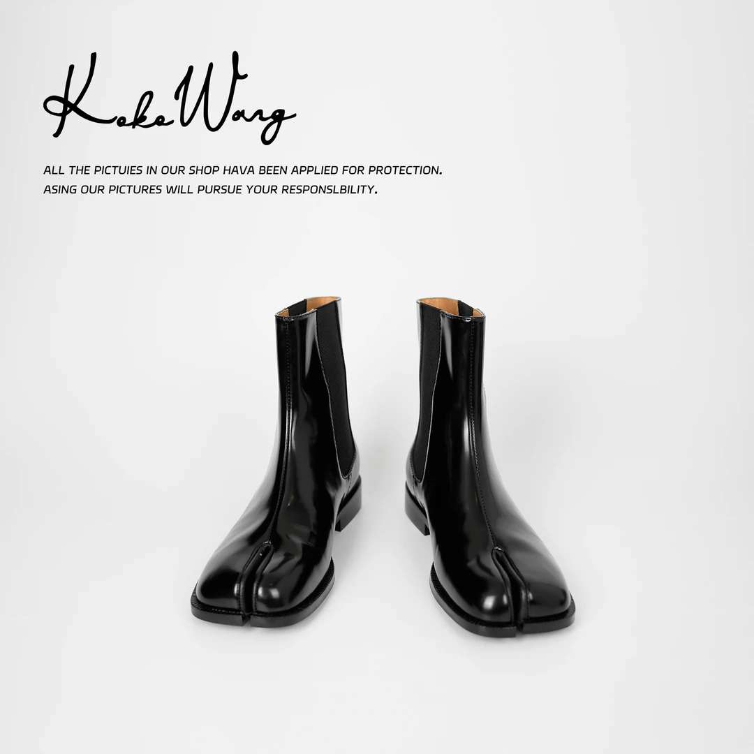 KOKO WANG新款开边珠牛皮切尔西分趾短靴541504K02X10