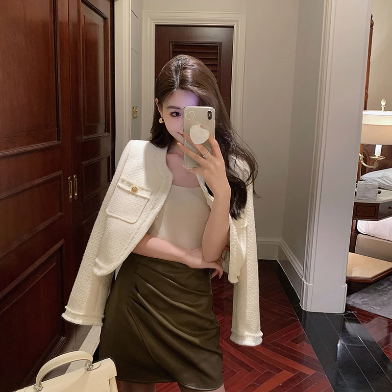 林关关 白色小香风外套女早秋韩系名媛气质高级感短上衣22131