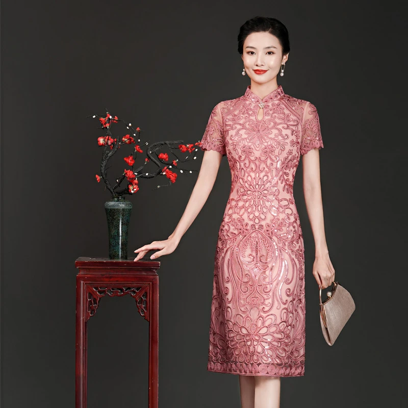 中国风旗袍妈妈装气质中式旗袍喜婆婆礼服婚宴连衣裙中老年显瘦