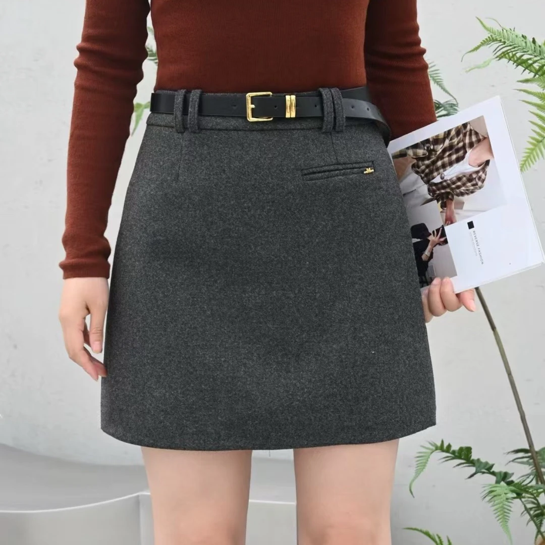 冬季新款高腰毛呢半身裙显瘦包臀A字短裙小个子百搭