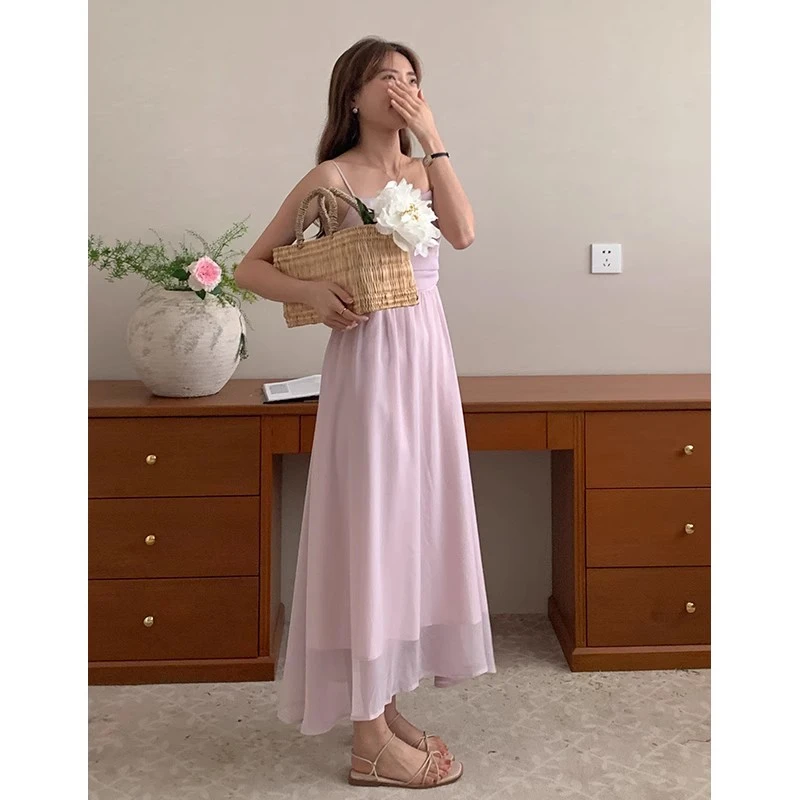 【雪山双芋】后背打揽吊带裙子2023夏季新款法式甜美仙女连衣裙女