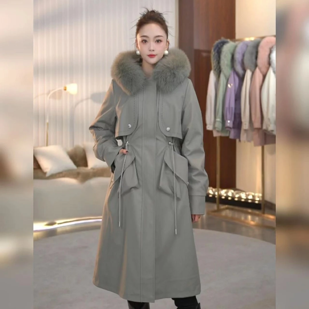 【锦绣佳人+兔毛袖】2024新款兔毛内胆可拆卸派克服狐狸毛领