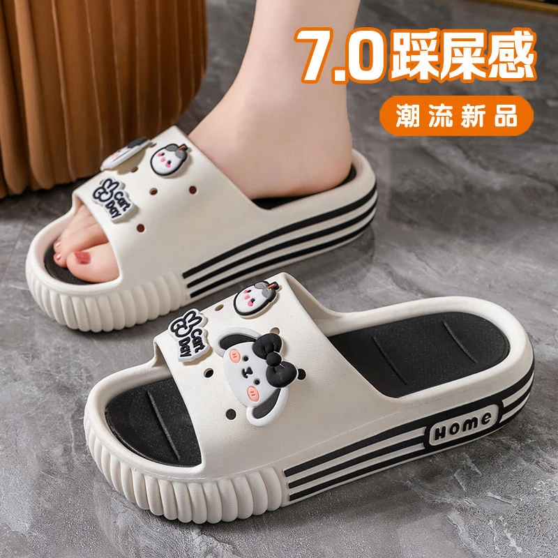 夏季外穿凉拖鞋厚底女夏季防滑居家高跟可爱时尚外穿卡通浴室沙滩