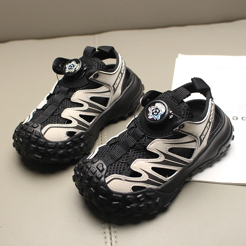 旋转扣儿童运动凉鞋2024夏季新款男童时尚镂空网面鞋女童包头凉鞋