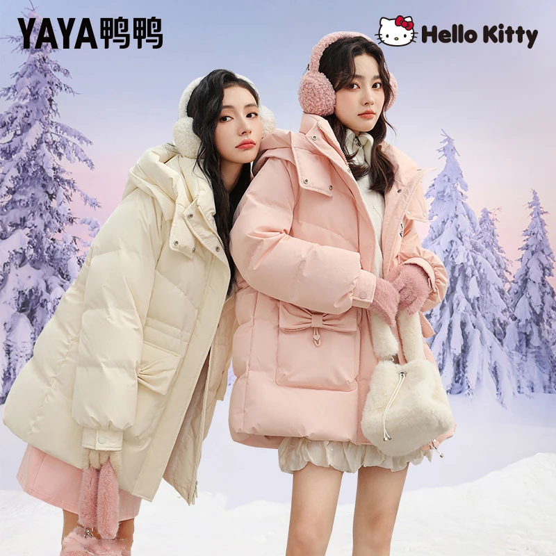 YAYA/鸭鸭中长款羽绒服时尚连帽宽松长款休闲加厚保暖YE3B616345L