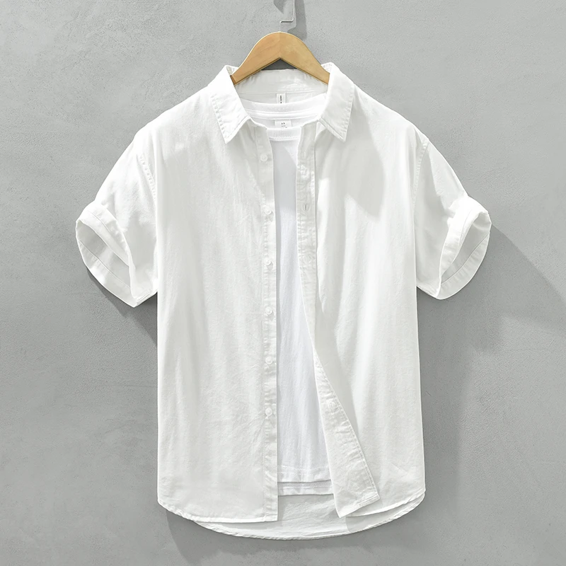 简约纯色宽松白色衬衫男士夏季新品休闲百搭纯棉衬衣2178