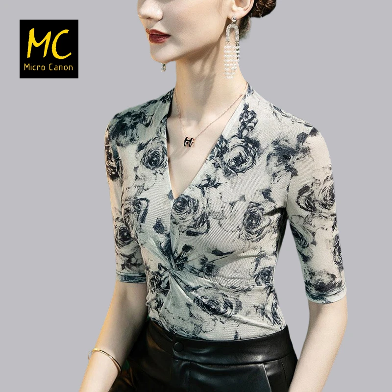 微典摩登舞蹈服女上衣新款玫瑰花褶皱跳交谊国标拉丁舞练功服