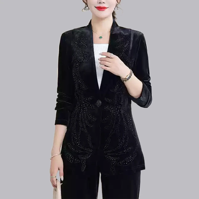 广场舞拉丁舞摩登舞新款烫钻黑色小西装纯色短款外套练功服上衣