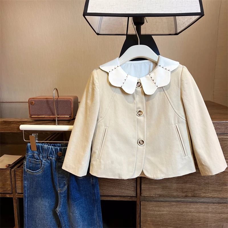 现货【桂枝】女童洋气外套4219设计感时尚韩版风衣女宝百搭外套气质