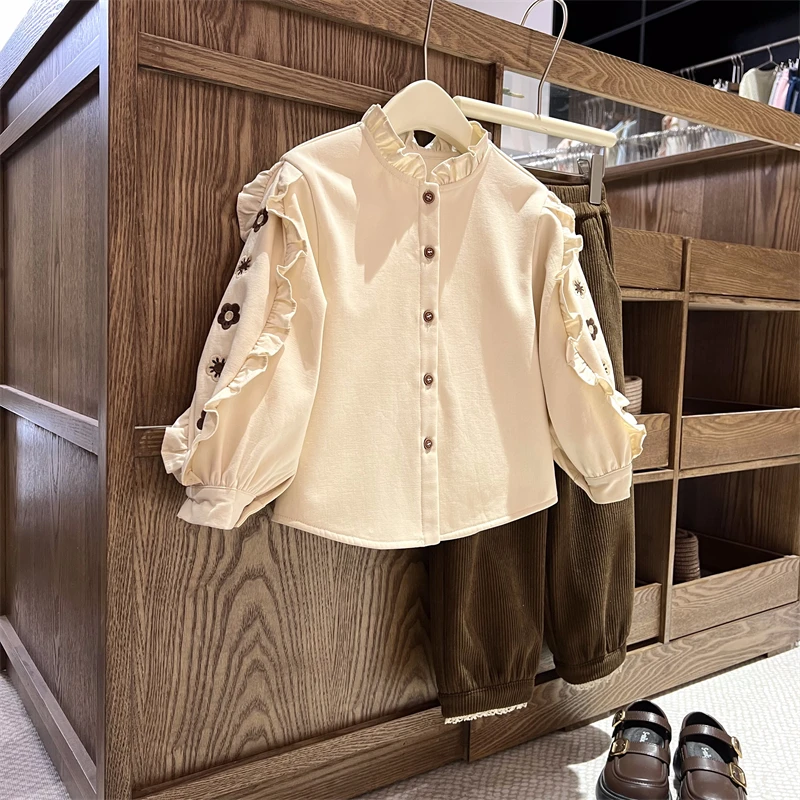 现货【花衫】100%棉加绒加厚4291女童2024冬季衬衫气质甜美上衣