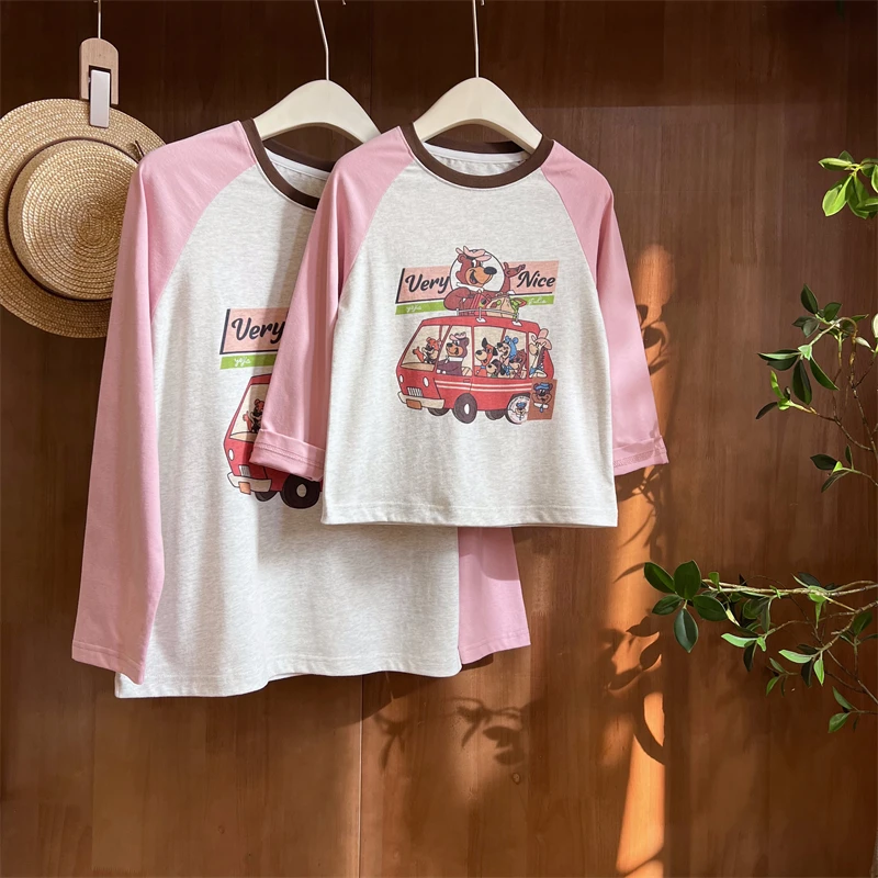 现货【巴士车】100棉亲子装春装5174女童卡通圆领百搭T恤韩版长袖