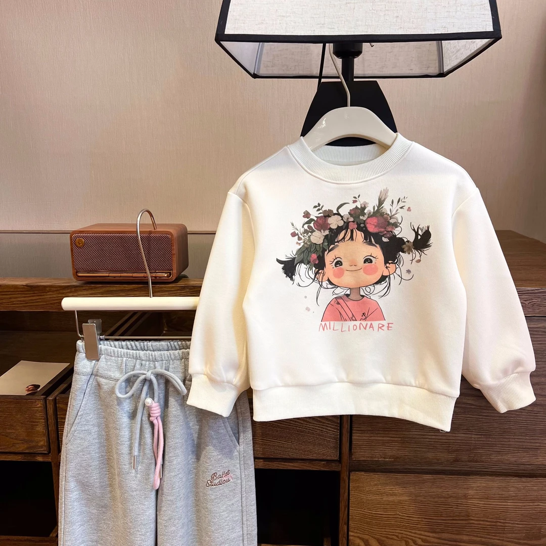 现货【小女孩卫衣】单层加厚不加绒4823女童卫衣无弹力时尚洋气舒适