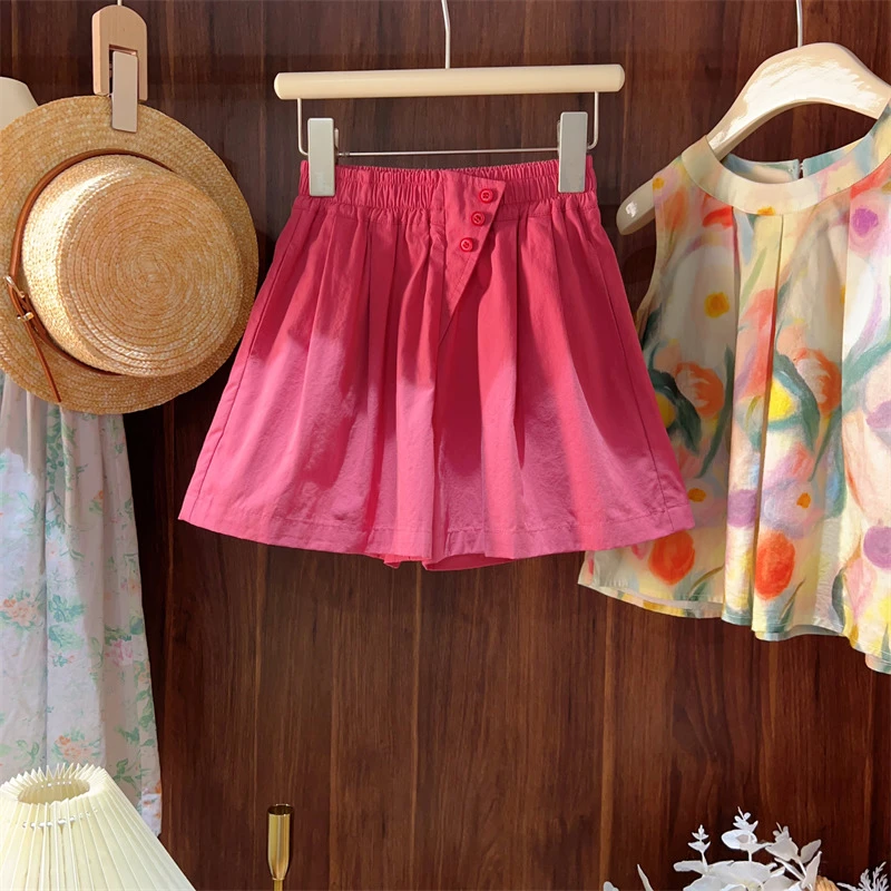 现货【火龙果短裤】 9345女童休闲百搭纯色外穿纯棉短裤宽松薄款裤