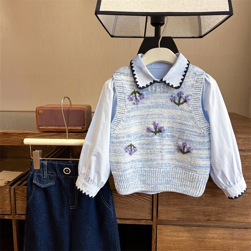 现货【薰衣草】100%棉4209女童秋季针织马甲显白百搭柔软亲肤抗起球