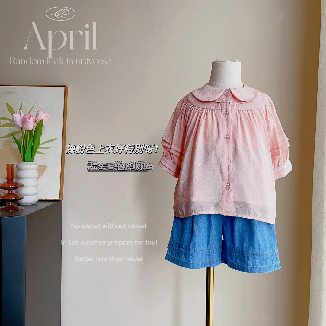 现货【莫娜】2024年夏季9845女童法式时尚洋气衬衫公主娃娃衫夏款