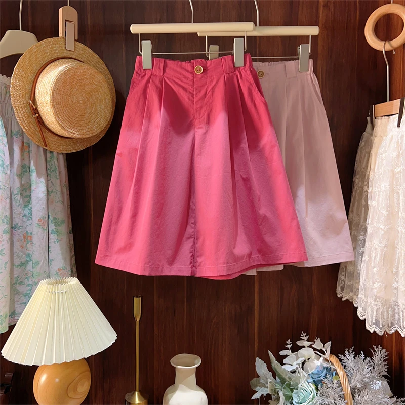 现货【三色堇】亲子装七分裤9330女童纯色百搭高腰阔腿裤子夏季新款