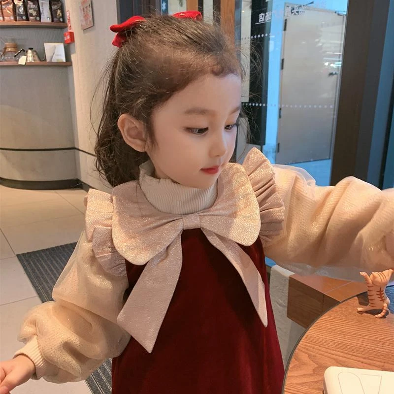 女童加绒背心裙儿童2023新款冬装公主连衣裙宝宝洋气周岁礼服裙子