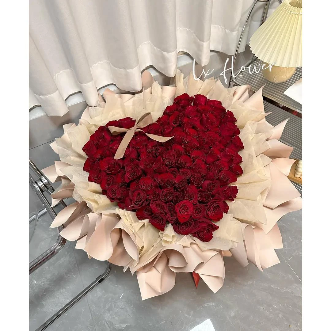 （长长久久）网红99朵红玫瑰心形花束全国同城配送真鲜花速递