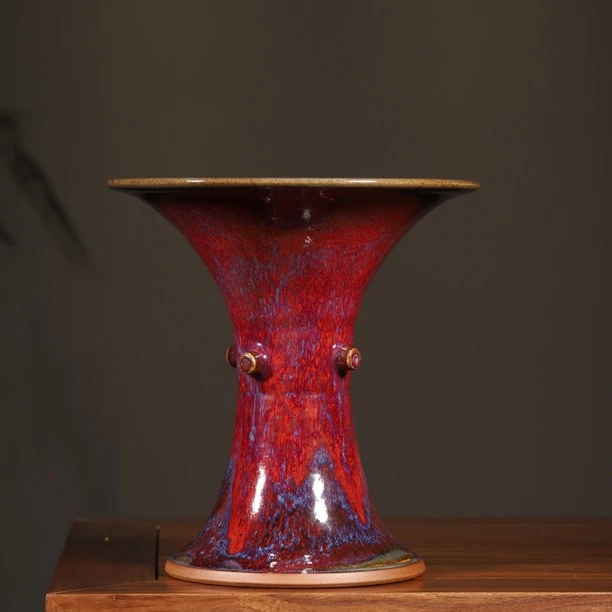 钧瓷杨国政经典国政红花觚尊全名签高档中式摆件