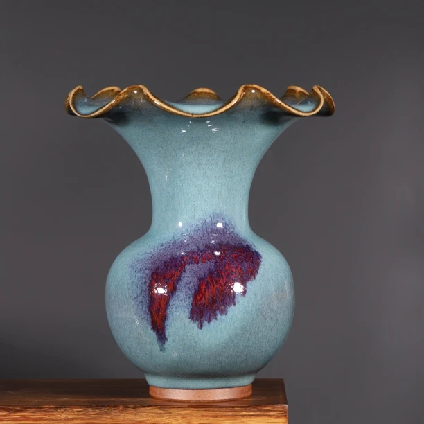 钧窑名家杨国政荷口瓶中式居家办公摆件手工高档礼品收藏