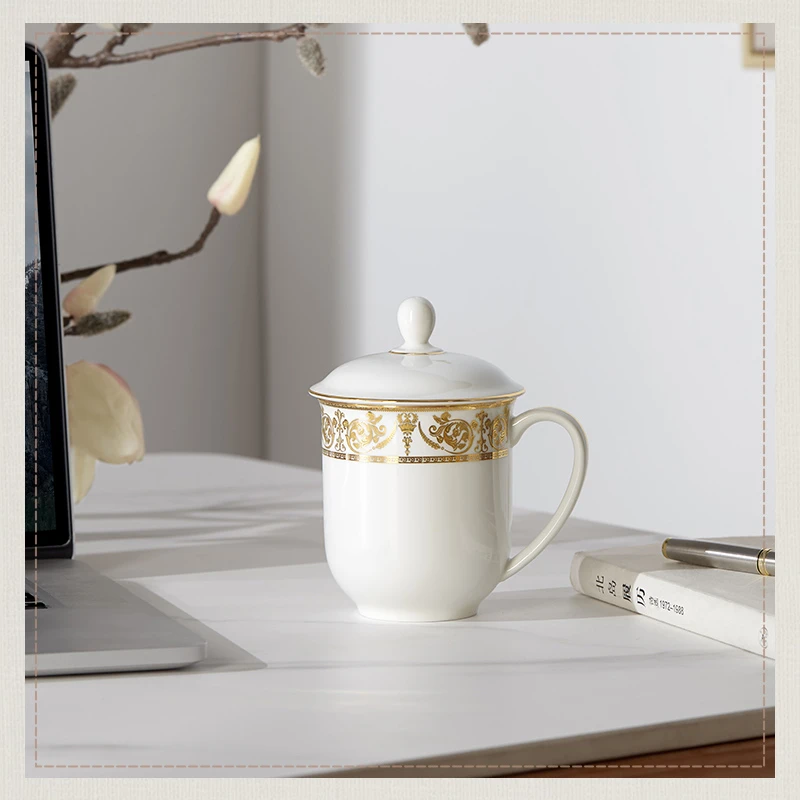玛戈隆特 黄金瀚宫 瓷茶杯 家用高档办公轻奢个人商务杯 礼盒装