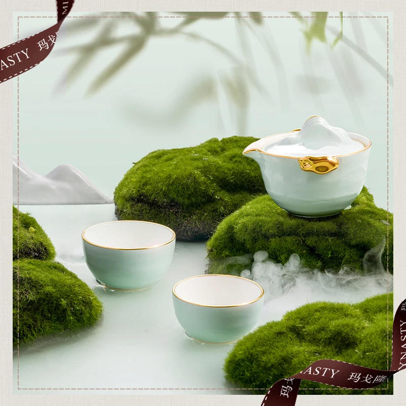 玛戈隆特 4头行云山石两人旅行茶具中式描金轻奢功夫茶具套装