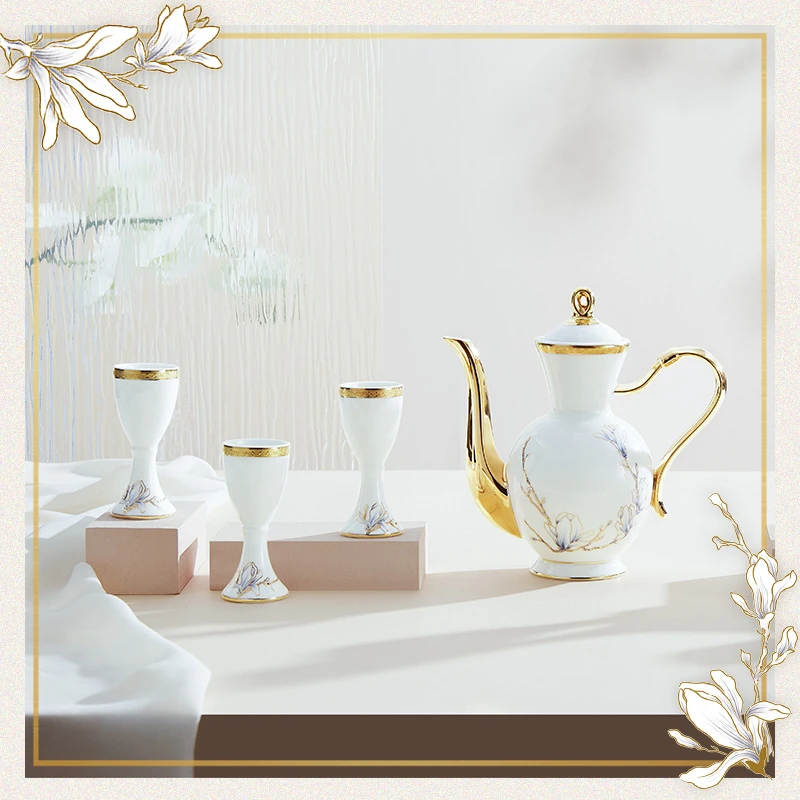 玛戈隆特 6人份进博盛宴骨瓷酒具套装 家用中式创意白酒具 礼盒装