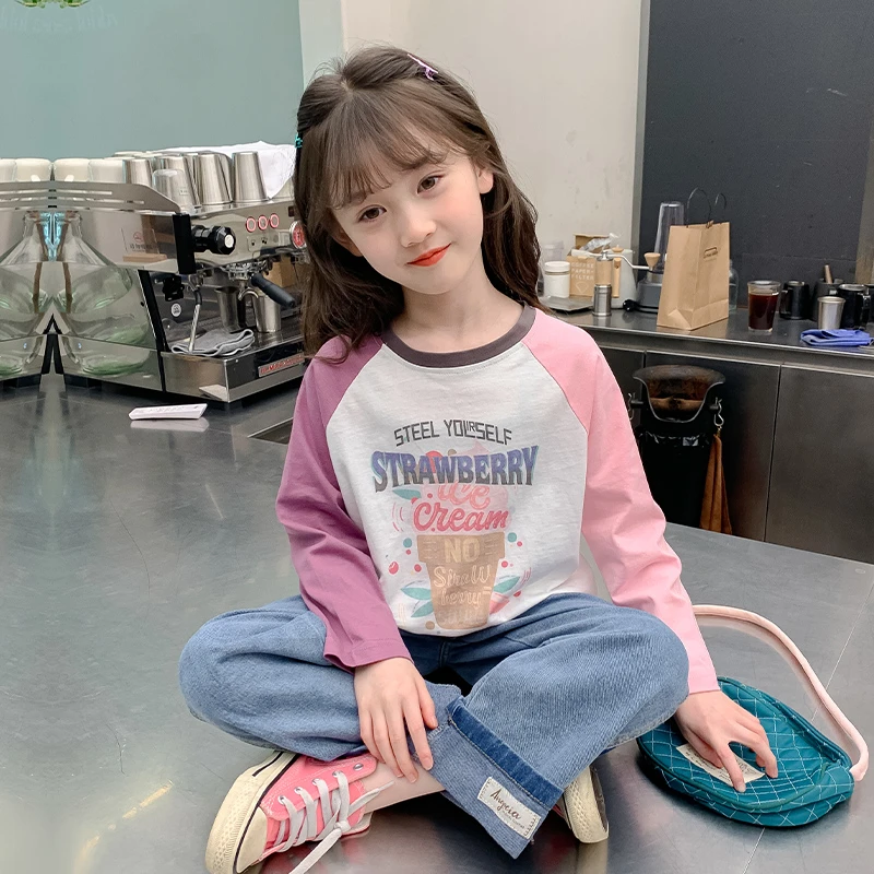 女童t恤长袖春装2024新款爆款纯棉儿童打底衫女孩洋气中大童春秋T