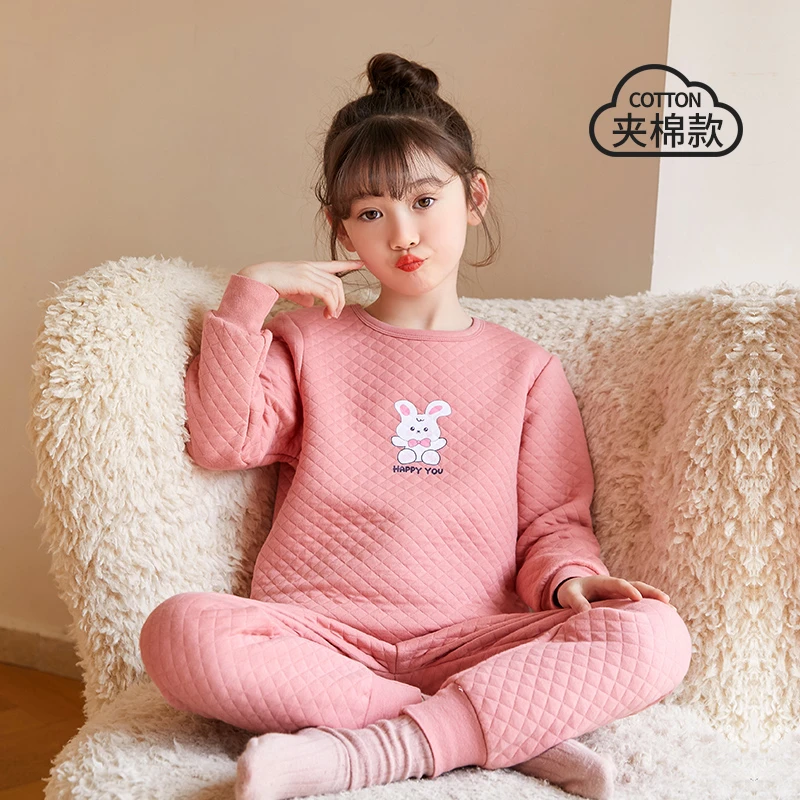儿童秋衣秋裤秋冬季女童加厚夹棉保暖内衣套装女孩保暖衣大童睡衣