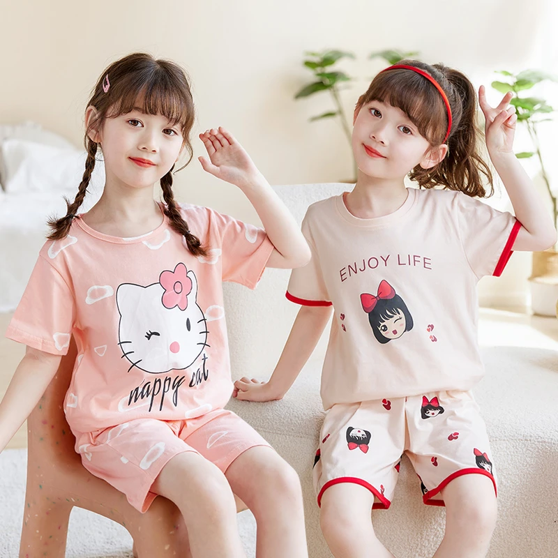 儿童睡衣a类女童夏季薄款空调服中大童纯棉短袖小女孩家居服套装