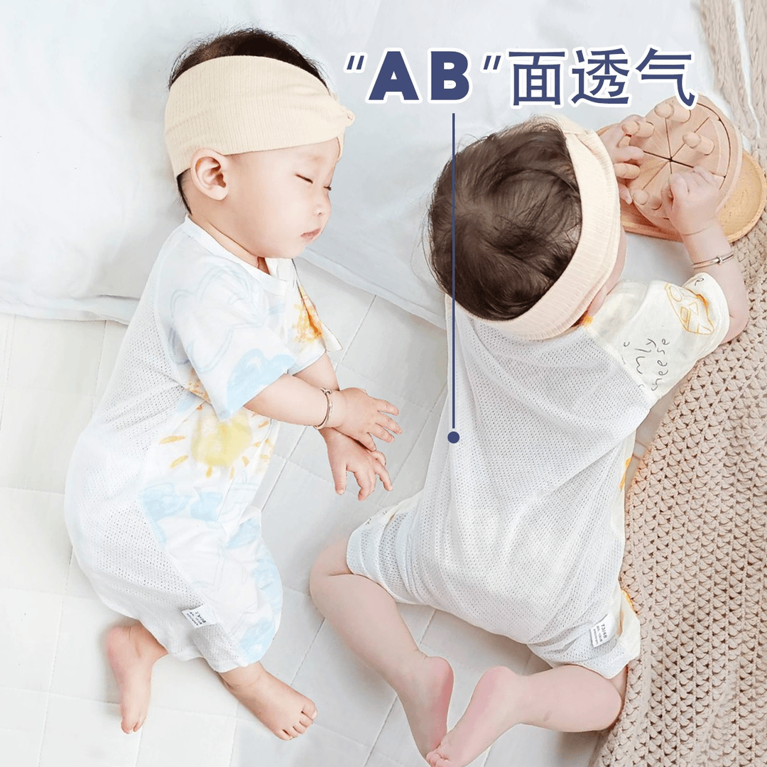 婴儿衣服连体衣夏季薄款透气后背网眼短袖爬服新生儿宝宝夏装哈衣