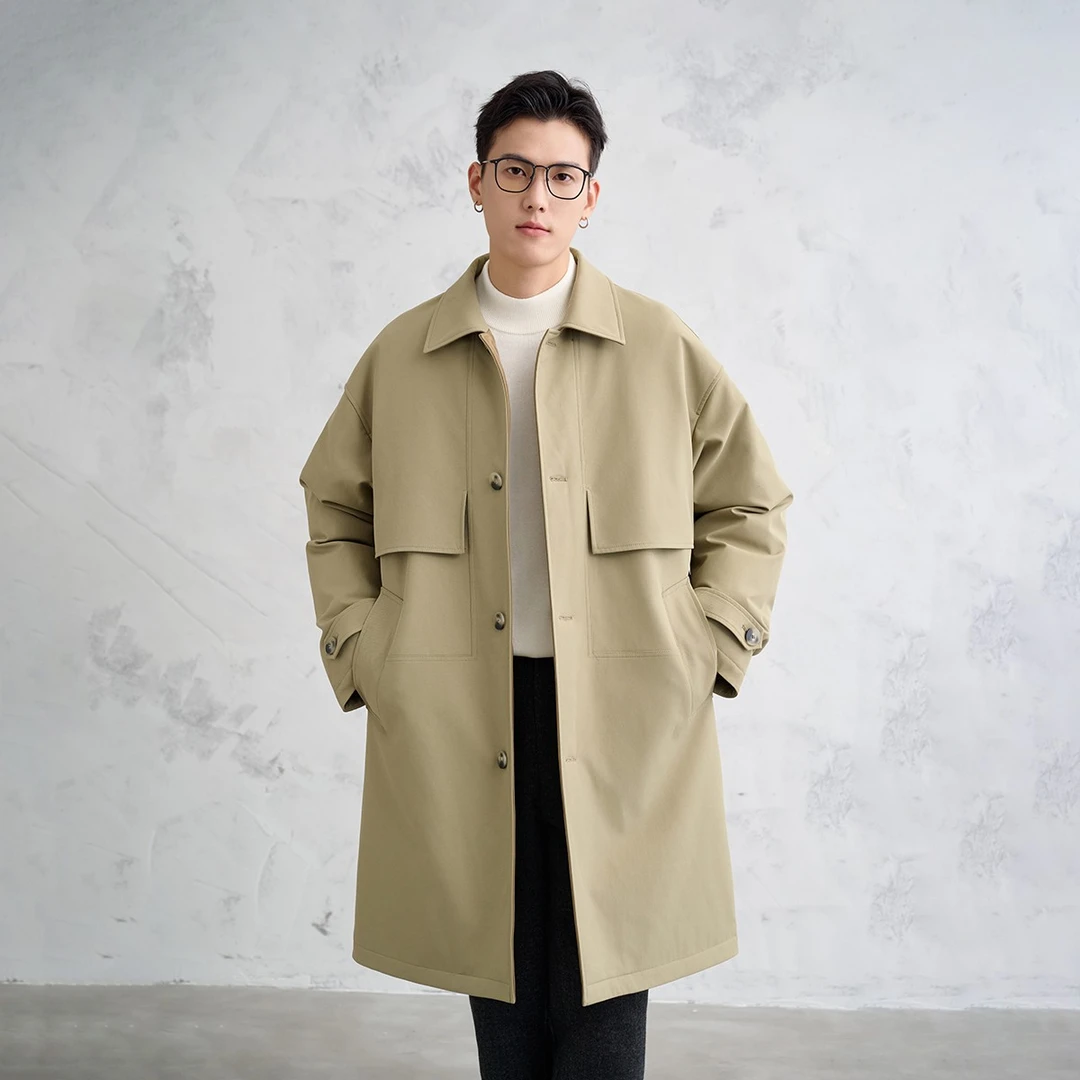 【三防面料石墨烯里布】冬季可溯源鸭绒巴尔马肯长款羽绒服外套男