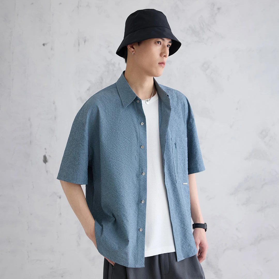 特殊树皮纹褶皱肌理感面料 短袖衬衫 CLASSIC SS SHIRT 男款