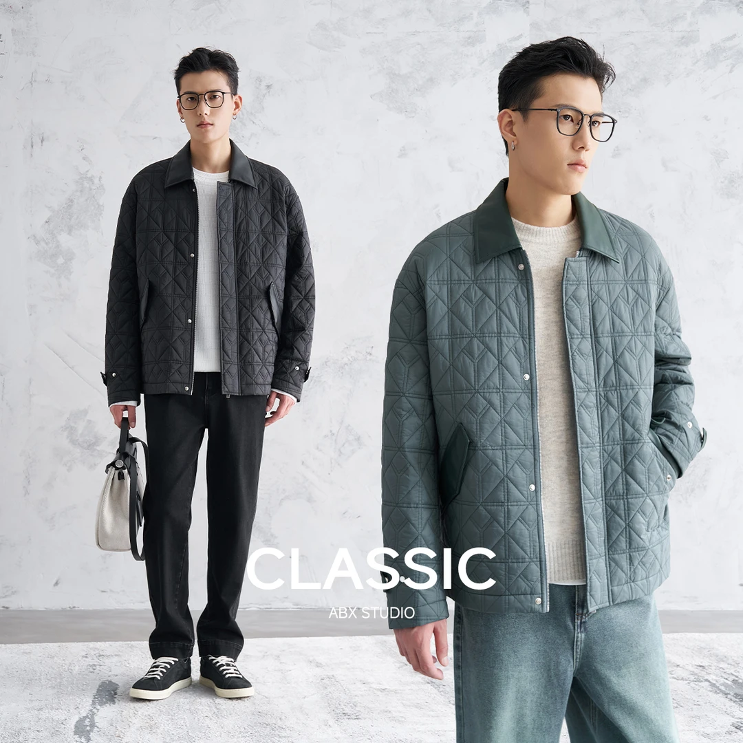 【复古棱形纹路绗缝工艺】老钱风翻领棉衣男夹克外套轻薄款棉服