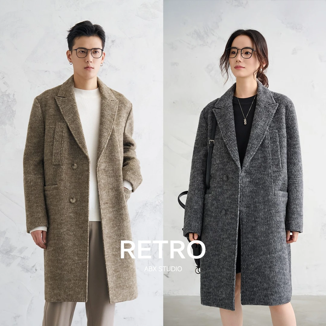 【混色花纱长毛100全羊毛面料】冬季加厚保暖中长款大衣男外套