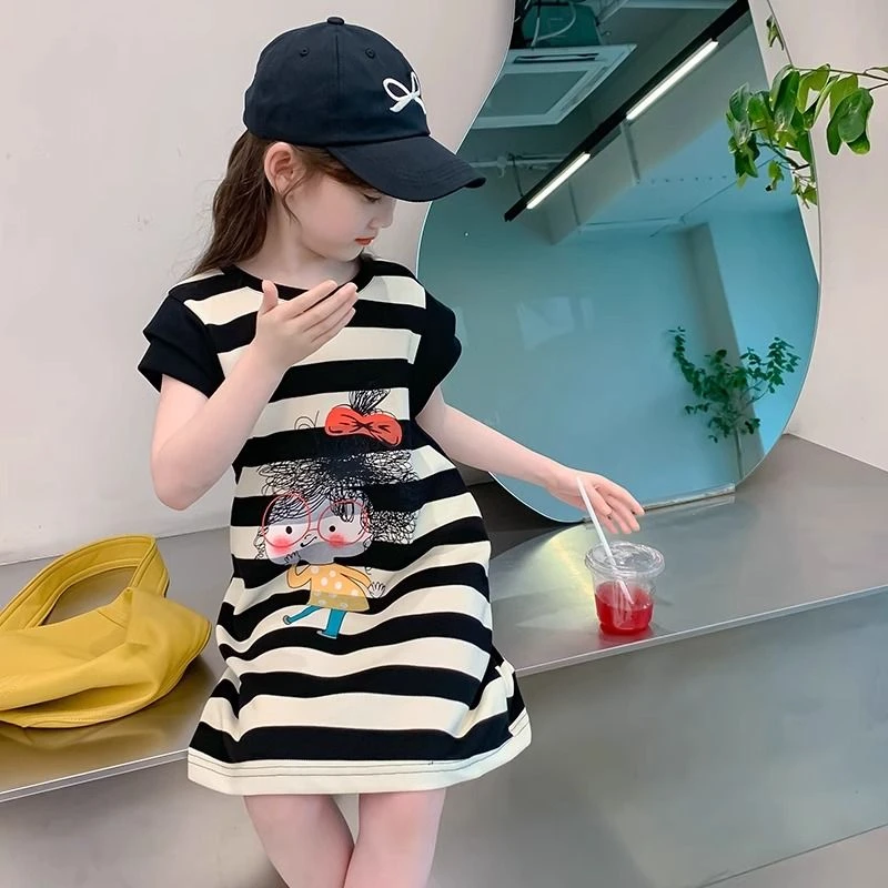 女童连衣裙夏装2024新款洋气儿童裙子夏季童装小女孩条纹公主裙潮